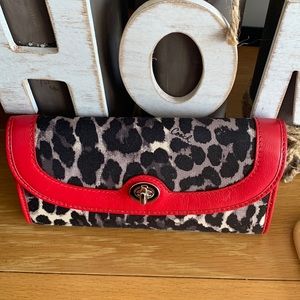 Gorgeous COACH turn lock wallet red leather with animal print excellent